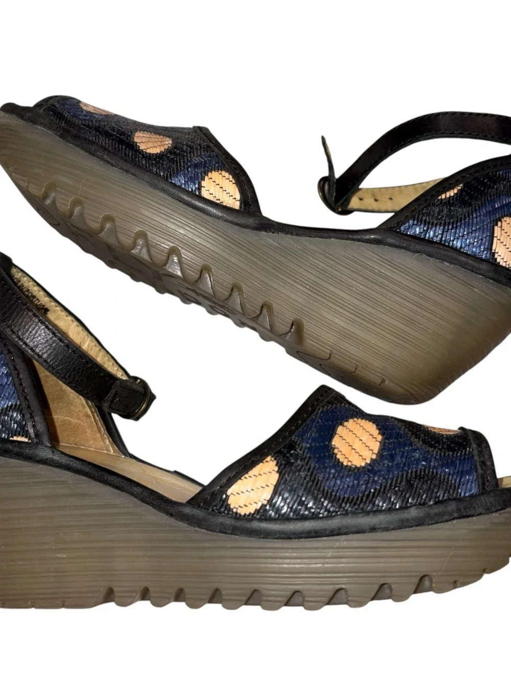 Fly London Wedge Ankle Strap Peep Toe Sandals Shoes size 37